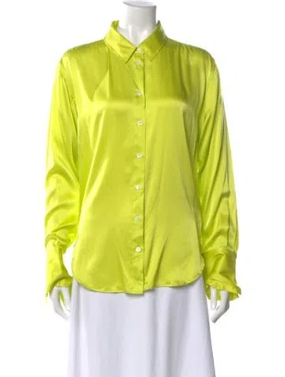 Pre-owned Frame Silk Long Sleeve Button-up Top In Green