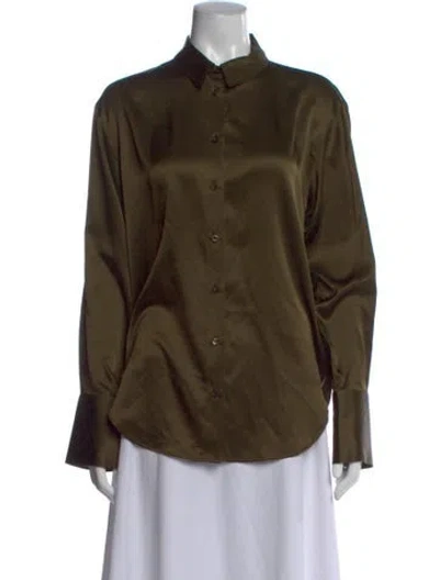 Pre-owned Frame Silk Long Sleeve Button-up Top In Green