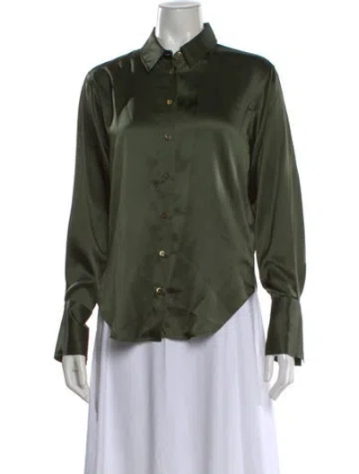 Pre-owned Frame Silk Long Sleeve Button-up Top In Green