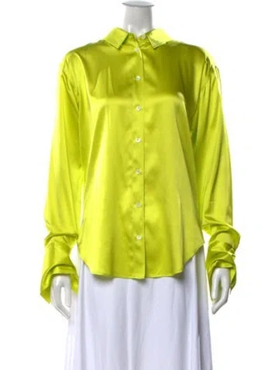 Pre-owned Frame Silk Long Sleeve Button-up Top In Green