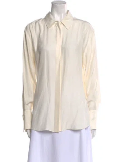 Pre-owned Frame Silk Long Sleeve Button-up Top In Neutral