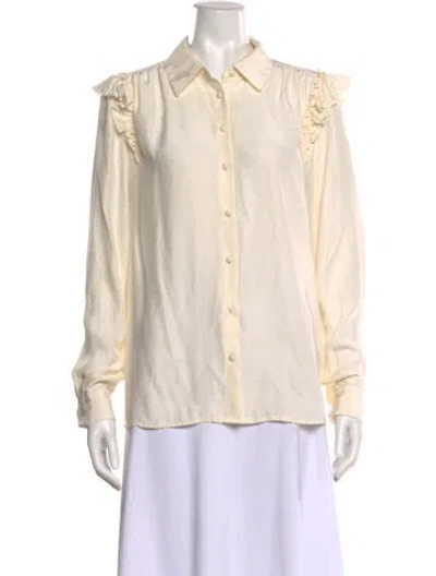 Pre-owned Frame Silk Long Sleeve Button-up Top In Neutral