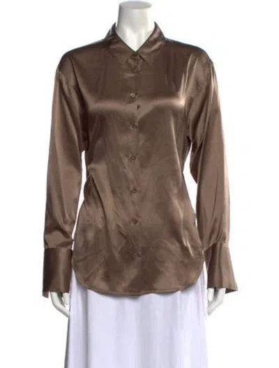 Pre-owned Frame Silk Long Sleeve Button-up Top In Neutral