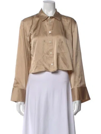 Pre-owned Frame Silk Long Sleeve Button-up Top In Neutral