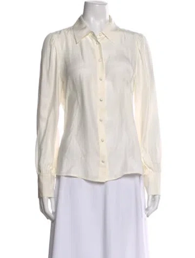 Pre-owned Frame Silk Long Sleeve Button-up Top In Neutral