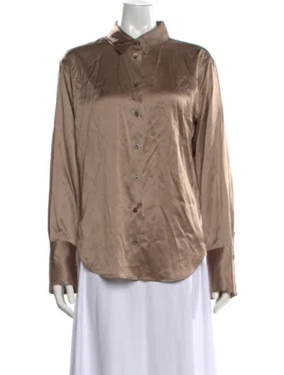 Pre-owned Frame Silk Long Sleeve Button-up Top In Neutral
