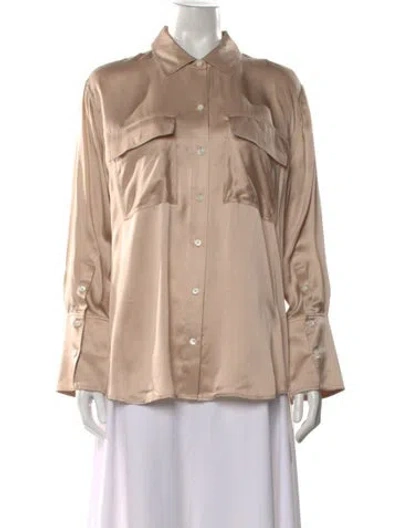 Pre-owned Frame Silk Long Sleeve Button-up Top In Neutral