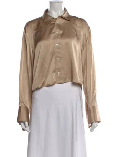 Pre-owned Frame Silk Long Sleeve Button-up Top In Neutral