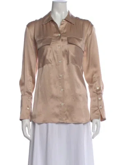 Pre-owned Frame Silk Long Sleeve Button-up Top In Neutral
