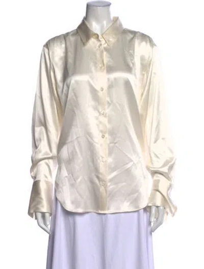 Pre-owned Frame Silk Long Sleeve Button-up Top In Neutral