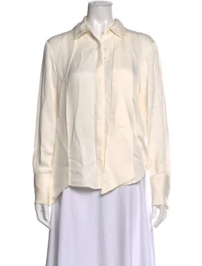 Pre-owned Frame Silk Long Sleeve Button-up Top In Neutral