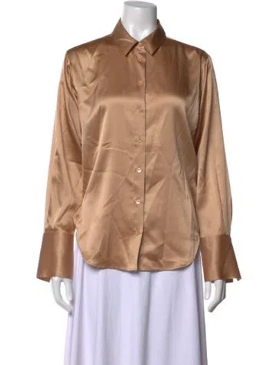 Pre-owned Frame Silk Long Sleeve Button-up Top In Neutral
