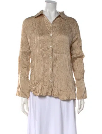 Pre-owned Frame Silk Long Sleeve Button-up Top In Neutral