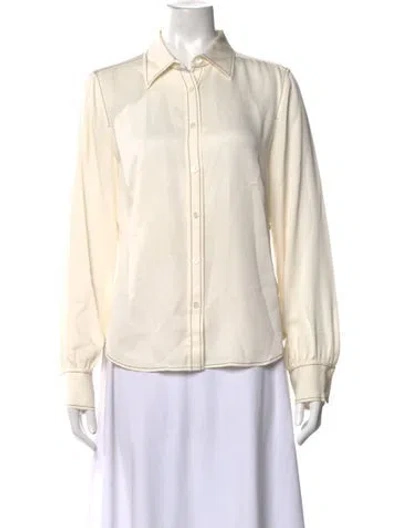 Pre-owned Frame Silk Long Sleeve Button-up Top In Neutral