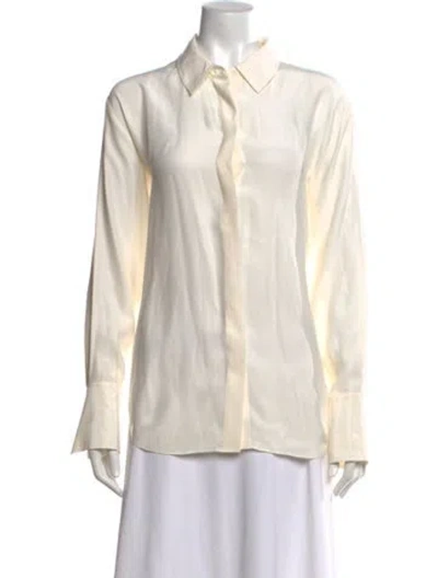 Pre-owned Frame Silk Long Sleeve Button-up Top In Neutral