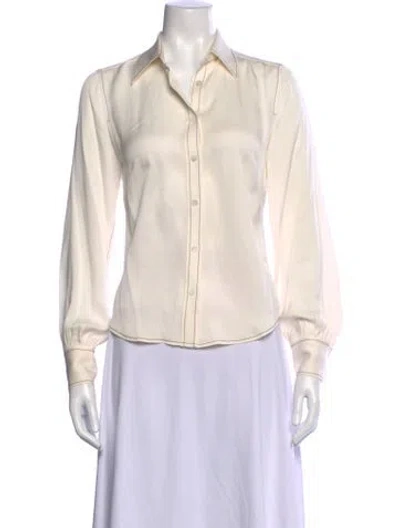 Pre-owned Frame Silk Long Sleeve Button-up Top In Neutral