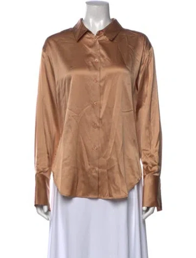 Pre-owned Frame Silk Long Sleeve Button-up Top In Neutrals
