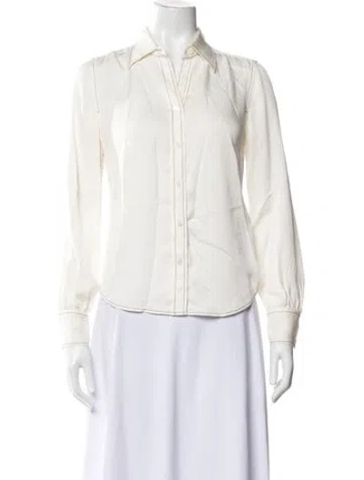 Pre-owned Frame Silk Long Sleeve Button-up Top In Neutrals
