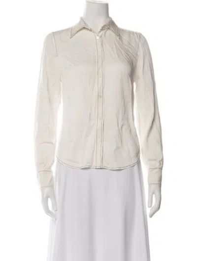Pre-owned Frame Silk Long Sleeve Button-up Top In Neutrals