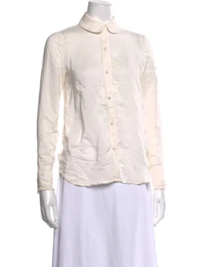 Pre-owned Frame Silk Long Sleeve Button-up Top In Neutrals