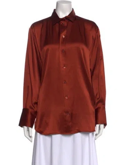 Pre-owned Frame Silk Long Sleeve Button-up Top In Orange