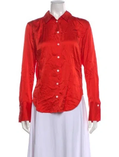 Pre-owned Frame Silk Long Sleeve Button-up Top In Orange