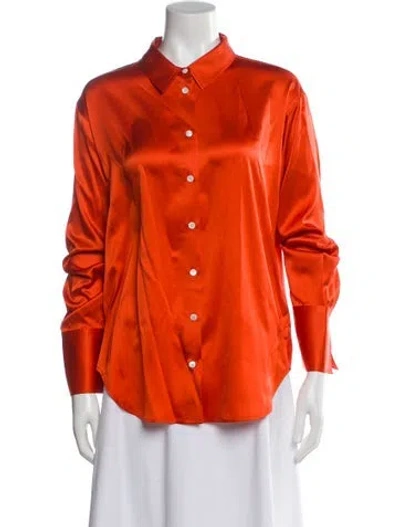 Pre-owned Frame Silk Long Sleeve Button-up Top In Orange