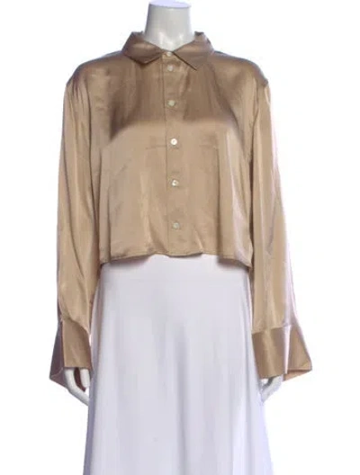 Pre-owned Frame Silk Long Sleeve Button-up Top In Orange