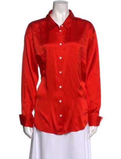Pre-owned Frame Silk Long Sleeve Button-up Top In Orange