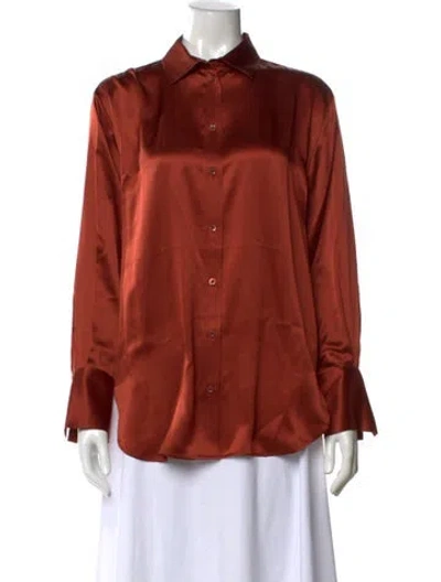 Pre-owned Frame Silk Long Sleeve Button-up Top In Orange