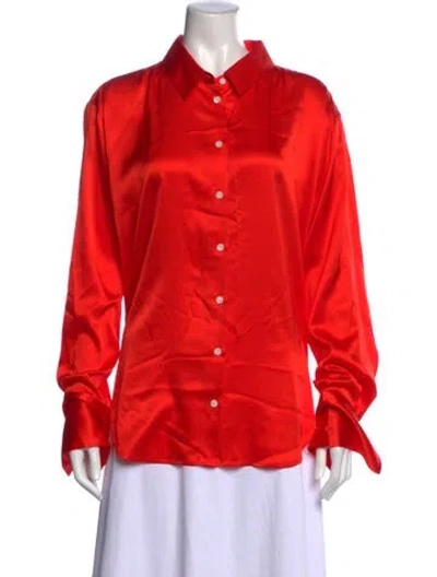 Pre-owned Frame Silk Long Sleeve Button-up Top In Red