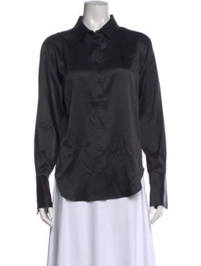 Pre-owned Frame Silk Long Sleeve Button-up Top W/ Tags In Black