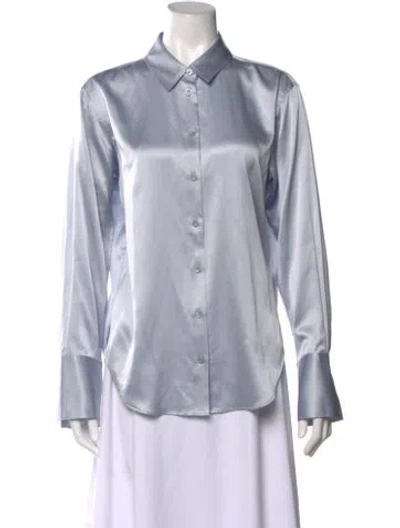 Pre-owned Frame Silk Long Sleeve Button-up Top W/ Tags In Blue
