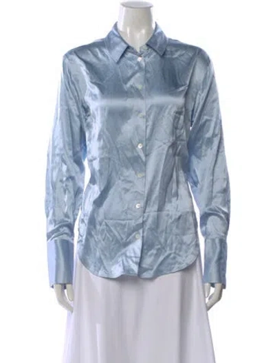 Pre-owned Frame Silk Long Sleeve Button-up Top W/ Tags In Blue