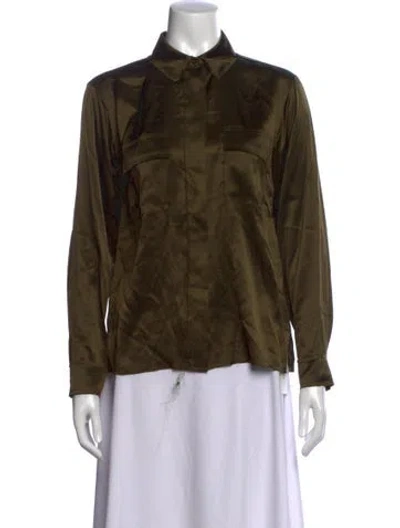 Pre-owned Frame Silk Long Sleeve Button-up Top W/ Tags In Green