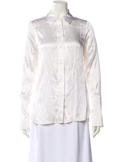 Pre-owned Frame Silk Long Sleeve Button-up Top In White