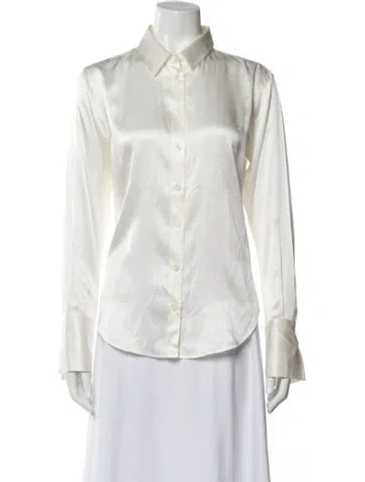 Pre-owned Frame Silk Long Sleeve Button-up Top In White