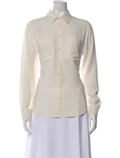 Pre-owned Frame Silk Long Sleeve Button-up Top In White