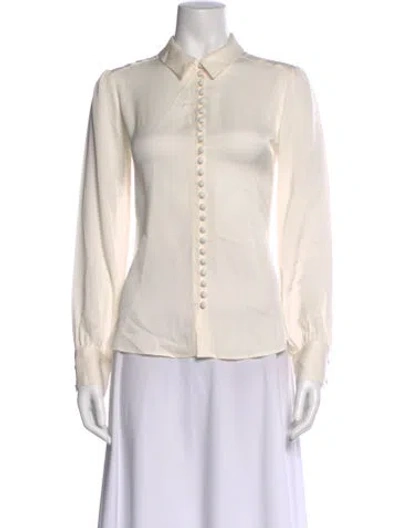 Pre-owned Frame Silk Long Sleeve Button-up Top In White