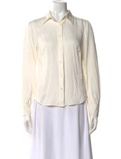 Pre-owned Frame Silk Long Sleeve Button-up Top In White