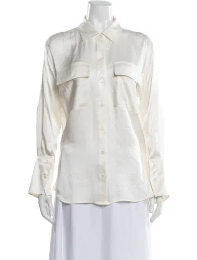Pre-owned Frame Silk Long Sleeve Button-up Top In White