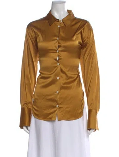 Pre-owned Frame Silk Long Sleeve Button-up Top In Yellow