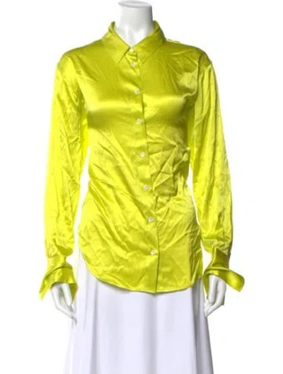 Pre-owned Frame Silk Long Sleeve Button-up Top In Yellow