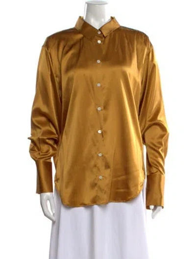 Pre-owned Frame Silk Long Sleeve Button-up Top In Yellow