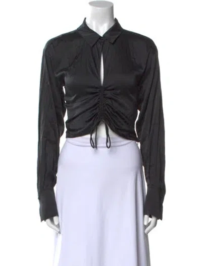 Pre-owned Frame Silk Long Sleeve Crop Top In Black