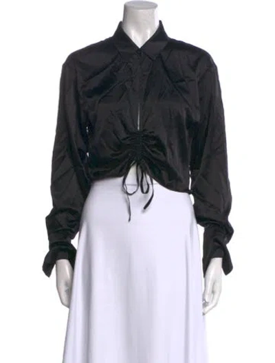Pre-owned Frame Silk Long Sleeve Crop Top In Black