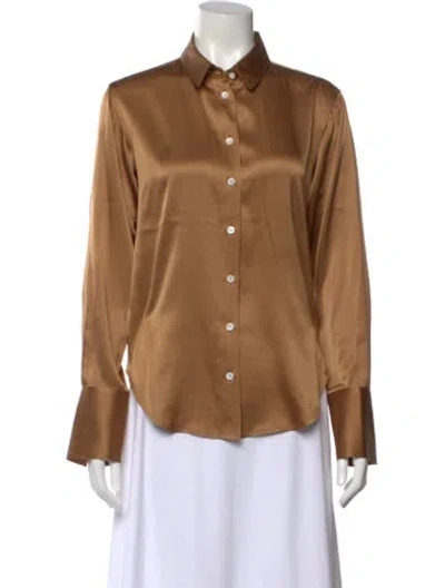 Pre-owned Frame Silk Long Sleeve Top In Brown
