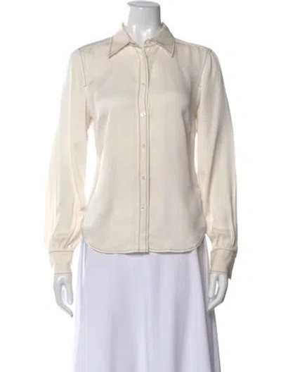 Pre-owned Frame Silk Long Sleeve Top In White
