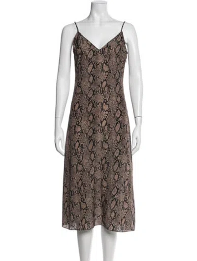 Pre-owned Frame Silk Midi Length Dress In Brown