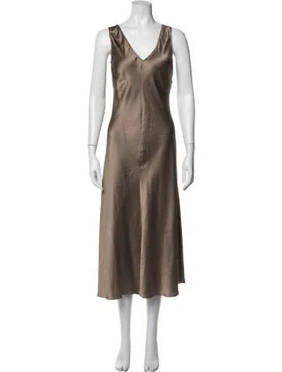 Pre-owned Frame Silk Midi Length Dress In Brown